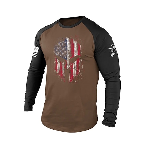 

Men's Unisex T shirt Tee Graphic Prints National Flag Crew Neck Green Brown White Black 3D Print Outdoor Street Long Sleeve Patchwork Print Clothing Apparel Sports Designer Casual