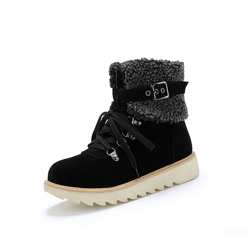 

Women's Boots Daily Lace Up Boots Booties Ankle Boots Winter Flat Heel Round Toe Minimalism PU Leather Lace-up Solid Colored Black Army Green Brown