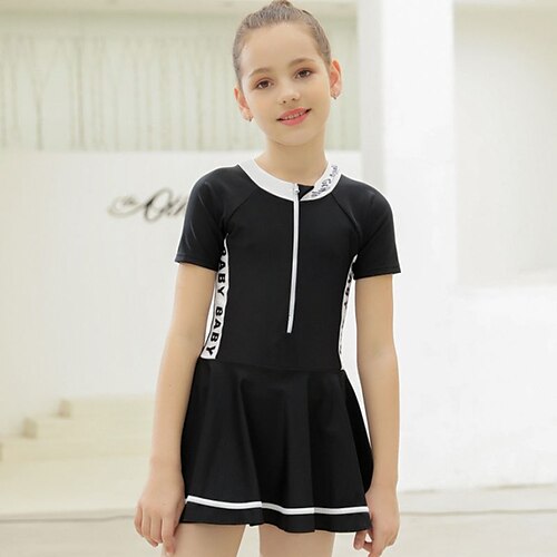 

Kids Girls' One Piece Swimwear Outdoor Color Block Active Patchwork Bathing Suits 4-12 Years Spring Black Navy Blue