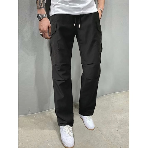 

Men's Slacks Pocket Quick Dry Full Length Casual Trousers Black Inelastic