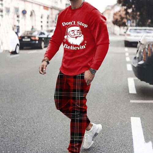 

Men's Tracksuit Hoodies Set Red Crew Neck Graphic Santa Claus 2 Piece Print Sports & Outdoor Casual Sports 3D Print Basic Streetwear Big and Tall Fall Spring Clothing Apparel Hoodies Sweatshirts