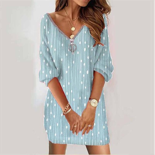 

Women's Sweatshirt Dress Winter Dress Blue Long Sleeve Geometric Zipper Print Winter Fall V Neck Vacation Casual Fall Dress Loose Fit 2022 S M L XL XXL 3XL