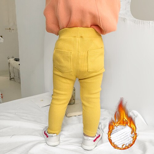 

Kids Girls' Fleece Lined Leggings Solid Color Fashion Outdoor Cotton 3-7 Years Winter Green Pink Yellow / Fall