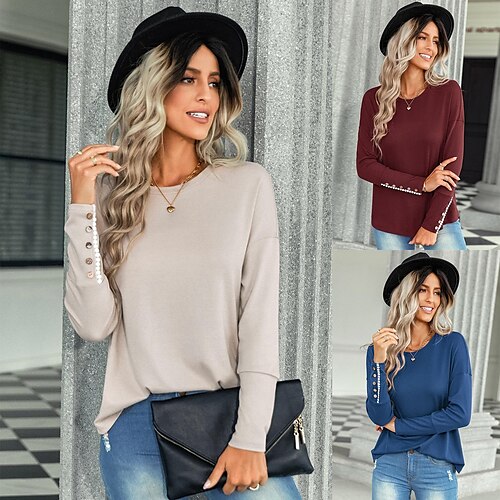

2022 amazon's foreign trade new solid color loose top women's american station european and american style fashion casual round neck t-shirt