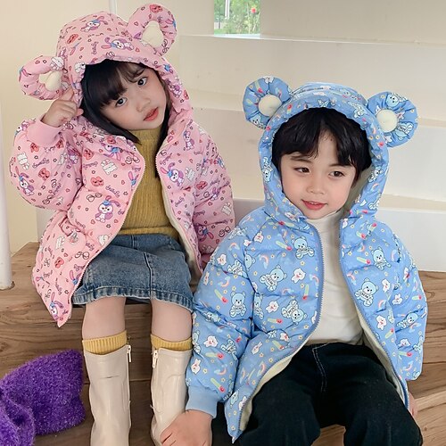 

Toddler Girls' Down Coat Animal Cute Outdoor Cotton Coat Outerwear 3-7 Years Winter Blue Pink Yellow