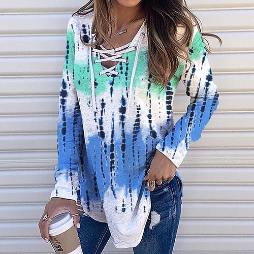 

Women's Sweatshirt Pullover Streetwear Green Blue Pink Tie Dye Street V Neck Long Sleeve S M L XL 2XL 3XL