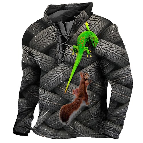 

Men's Sweatshirt Pullover Light gray Dark Gray Gray Standing Collar Animal Graphic Prints Squirrel Lace up Sports & Outdoor Casual Daily 3D Print Basic Streetwear Designer Spring & Fall Clothing