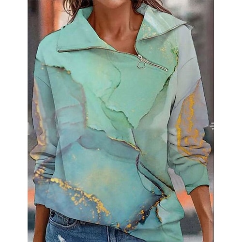 

Women's Sweatshirt Pullover Basic Zipper Green Blue Light Green Graphic Abstract Street V Neck Long Sleeve S M L XL 2XL 3XL