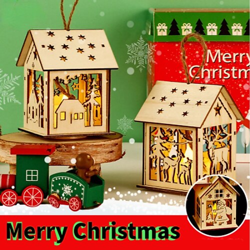 

Wooden Christmas House DIY Luminous Chalet Openwork Cottage Christmas Ornament 2023 New Year Navidad Kids Gifts Home Room Decor