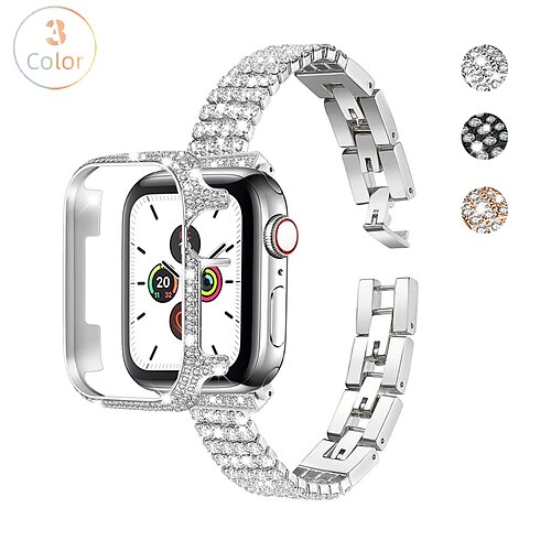 

Smart Watch Band with Full Diamond Watch Case Compatible with Apple iWatch 38mm Series 3/2/1 42mm Series 3/2/1 40mm Stainless Steel Adjustable Quick Release Metal Band for iWatch Smartwatch Strap