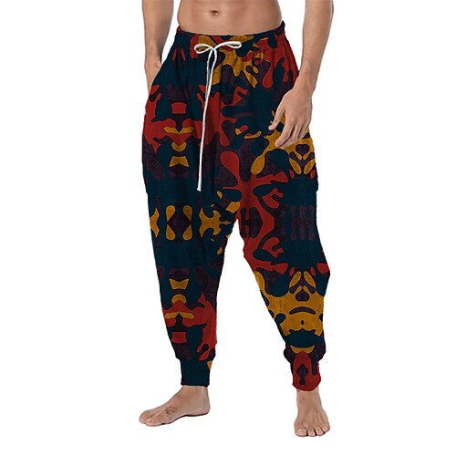 

Men's Trousers Baggy Harem Pants Drawstring Elastic Waist 3D Print Abstract Graphic Prints Comfort Breathable Casual Daily Holiday Streetwear Designer Black-Red Micro-elastic / Drop Crotch