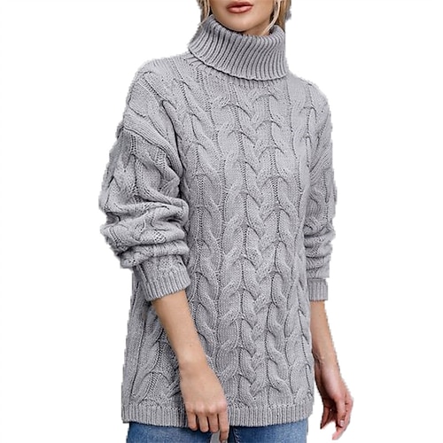 

Women's Pullover Sweater jumper Jumper Cable Knit Knitted Pure Color Turtleneck Stylish Casual Outdoor Daily Winter Fall Gray S M L / Long Sleeve / Regular Fit / Going out