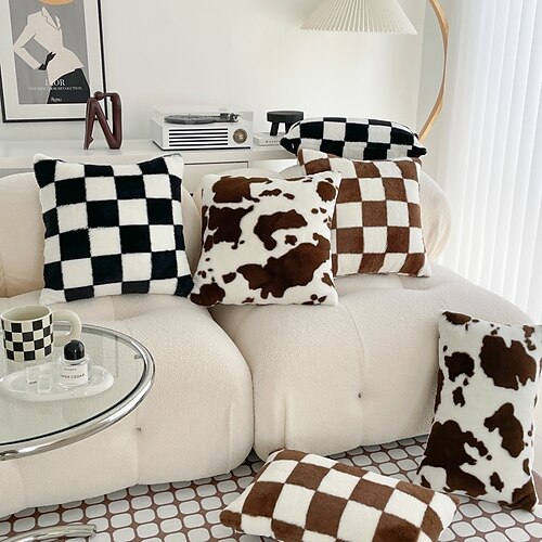 

Faux Rabbit Hair Pillow Cover Soft Warm Living Room Sofa Pillow Plush Cushion