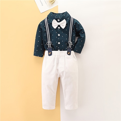 

3 Pieces Toddler Boys Shirt & Pants Outfit Color Block Stripe Long Sleeve Set School Fashion Daily Fall Spring 1-3 Years Blue Royal Blue White