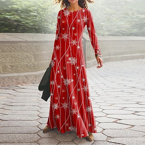 

Women's Christmas Casual Dress Swing Dress Blue Purple Red Long Sleeve Elk Snowflake Pocket Print Winter Fall V Neck Vacation Casual Fall Dress 2022 S M L XL XXL 3XL / Winter Dress