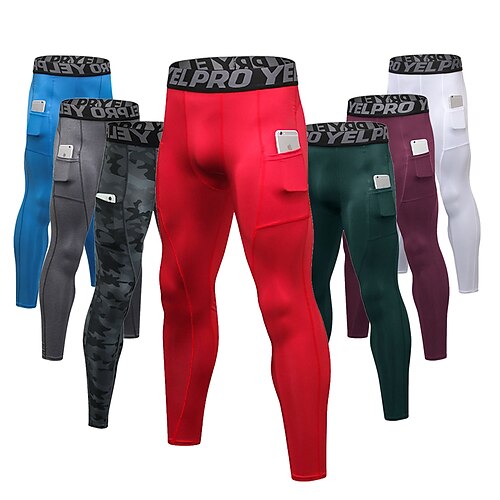 

Men's Running Tights Leggings Compression Pants with Phone Pocket Base Layer Athletic Winter Spandex Breathable Quick Dry Sweat wicking Fitness Gym Workout Running Sportswear Activewear Solid Colored