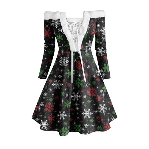 

Women's Christmas Swing Dress Vintage Dress Mini Dress Green Blue Light Green Beige Gray Black Long Sleeve Santa Claus Snowman Snowflake Backless Feather Print Winter Fall Off Shoulder Stylish Elegant
