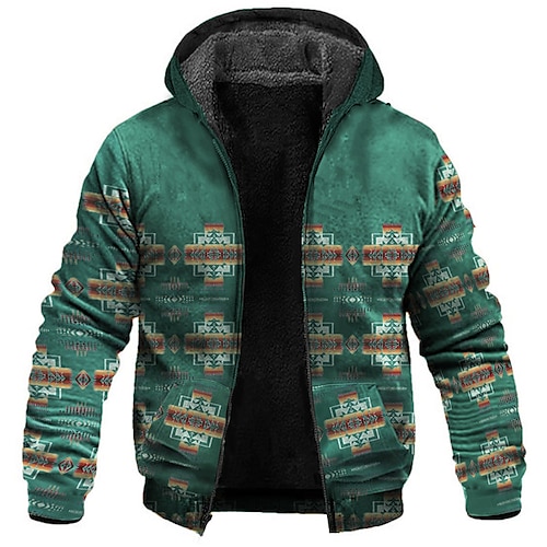 

Men's Fleece Jacket Full Zip Hoodie Fleece Hoodie Sherpa Jacket Blue Hooded Tribal Graphic Prints Zipper Print Sports & Outdoor Daily Sports 3D Print Fleece Boho Streetwear Designer Winter Clothing