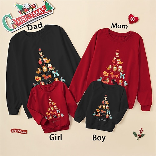 

Mommy and Me Ugly Christmas Sweatshirt Pullover Dog Letter Casual Crewneck Multicolor Long Sleeve Adorable Matching Outfits