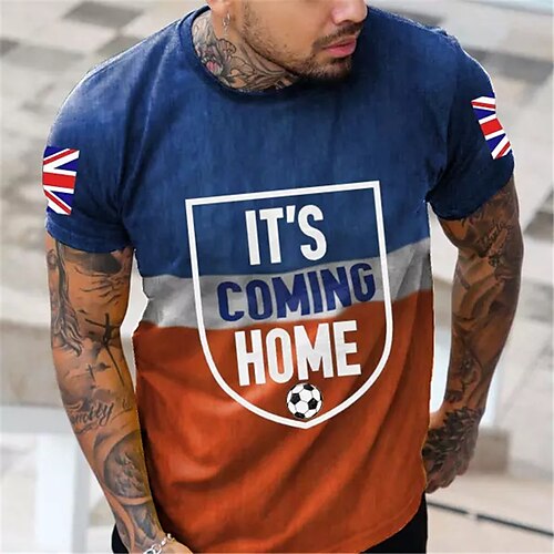 

Men's T shirt Tee Color Block Football Graphic Prints Crew Neck Orange 3D Print Outdoor Street Short Sleeve Print Clothing Apparel Sports Designer Casual / Summer