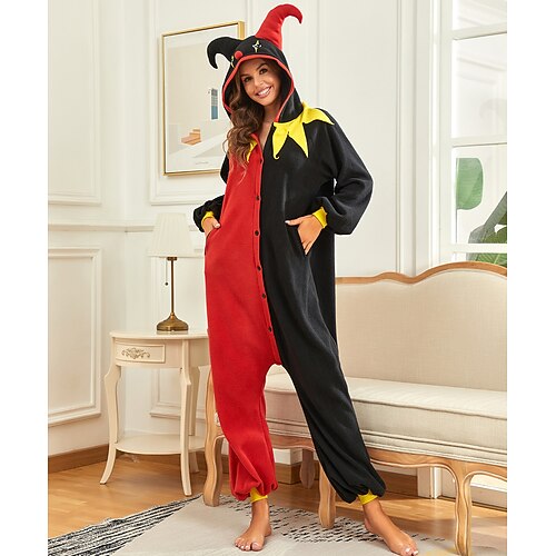 

Adults' Kigurumi Pajamas Nightwear Camouflage Joker Clown Character Onesie Pajamas Flannel Cosplay For Men and Women Christmas Animal Sleepwear Cartoon Festival / Holiday Costumes