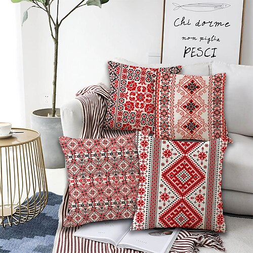 

Nordic Pattern Double Side Cushion Cover 4PC Soft Decorative Square Cushion Case Pillowcase for Bedroom Livingroom Sofa Couch Chair Superior Quality Machine Washable