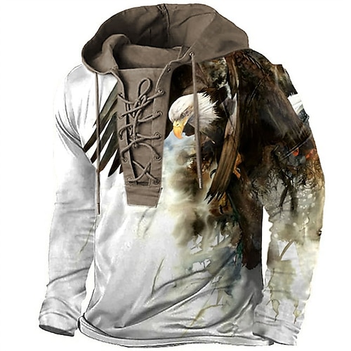 

Men's Pullover Hoodie Sweatshirt Pullover Black And White White & Green Black Blue Khaki Hooded Animal Graphic Prints Lace up Print Casual Daily Sports 3D Print Basic Streetwear Designer Spring