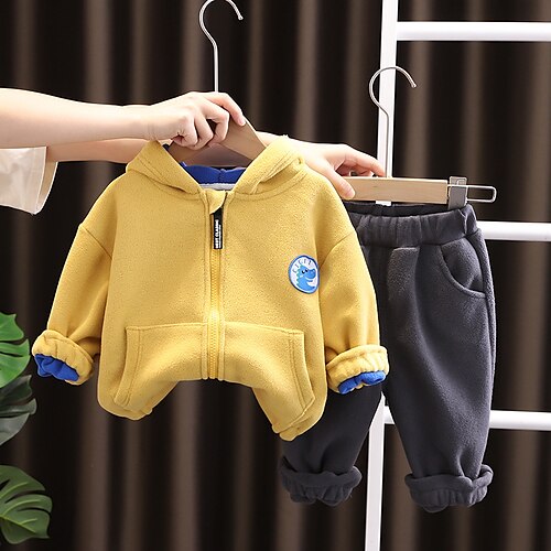 

2 Dele Baby Drenge Jakke og bukser Outfit Tegneserie Langærmet Sæt udendørs Yndig Daglig Vinter Efterår 3-7 år Grøn Blå Gul