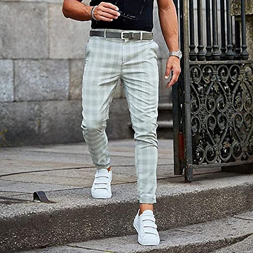 Men's Trousers Chinos Slacks Jogger Pants Plaid Dress Pants Checkered  Lattice Soft Full Length Daily Weekend Office / Business Casual / Sporty  Light Green Blue Inelastic 2024 - $23.99