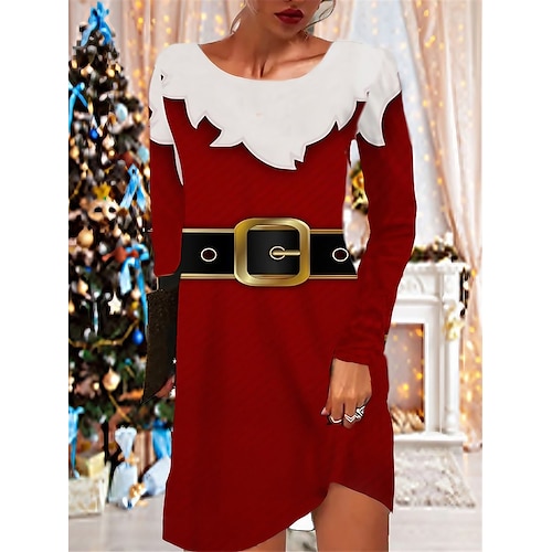 

Women's Christmas Casual Dress T Shirt Dress Tee Dress Shift Dress Mini Dress Blue Wine White Long Sleeve Butterfly Pocket Winter Fall Autumn Crew Neck Vacation 2022 S M L XL XXL 3XL / Print