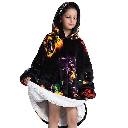 

Wearable Blanket Hoodie, Oversized Sherpa Blanket Sweatshirt for Kids Toddlers 2-10YR with Hood Pocket and Sleeves Little Girls Boys
