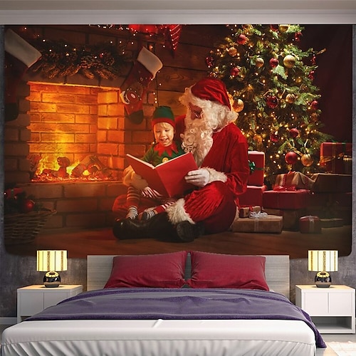 

Christmas Party Wall Tapestry Art Decor Blanket Curtain Santa Claus Gift Stocking Jesus Hanging Home Bedroom Living Room Decoration Polyester