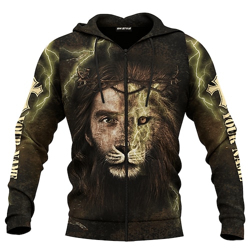 

Men's Full Zip Hoodie Jacket Black Hooded Lion Graphic Prints Zipper Print Sports & Outdoor Daily Sports 3D Print Streetwear Designer Casual Spring & Fall Clothing Apparel Hoodies Sweatshirts Long