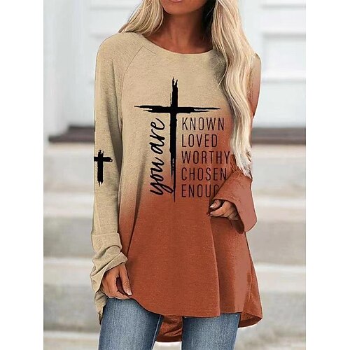 

Women's Shirt Green Purple Pink Letter Print Long Sleeve Casual Basic Round Neck Long S