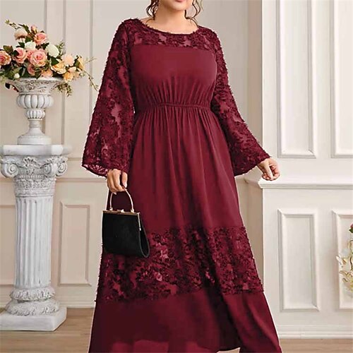 

Women's Plus Size Party Dress Solid Color Crew Neck Long Sleeve Winter Fall Stylish Elegant Maxi long Dress Formal Date Dress