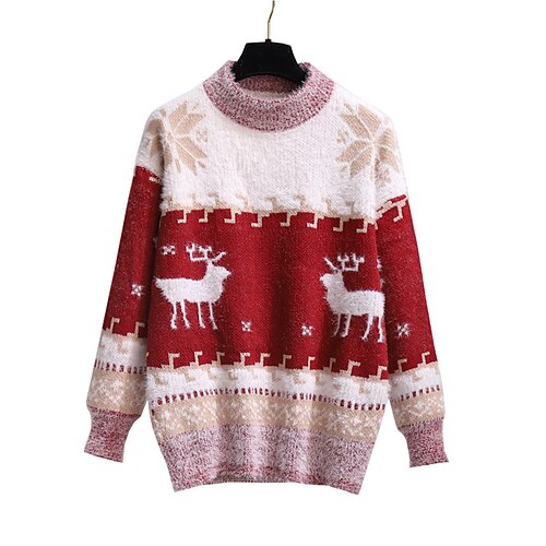 

Women's Ugly Christmas Sweater Pullover Sweater Jumper Ribbed Knit Knitted Elk Crew Neck Stylish Casual Outdoor Christmas Winter Fall Red One-Size / Long Sleeve / Weekend / Holiday / Regular Fit