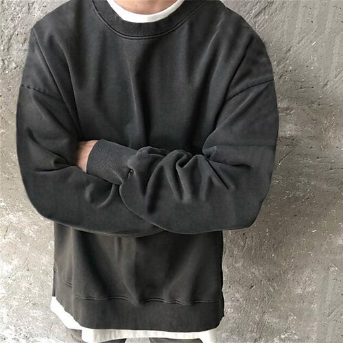 

Men's Sweatshirt Pullover Army Green Dark Gray Crew Neck Solid Color Going out Streetwear Streetwear Casual Winter Fall Clothing Apparel Hoodies Sweatshirts Long Sleeve