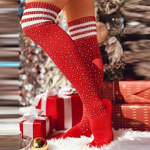 

Women's Christmas Lingeries Gift 1 Pair Stockings Socks Dress Trouser Socks Comfort Striped Warm Fuchsia Red White