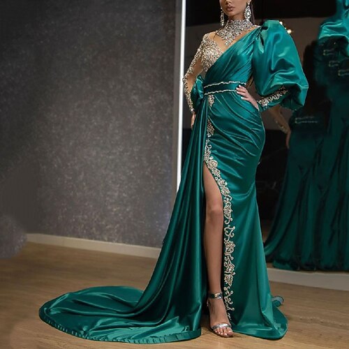 

Women's Party Dress Sequin Dress Long Dress Maxi Dress Green Long Sleeve Abstract Sequins Split Winter Fall High Neck Vintage Party Elegant Luxurious Party Fall Dress 2022 S M L XL 2XL 3XL