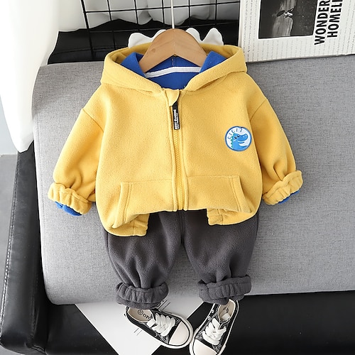 

2 Pieces Toddler Boys Tracksuits Outfit Animal Cartoon Long Sleeve Set Outdoor Cool Daily Winter Fall 3-7 Years Blue Yellow Dark Blue