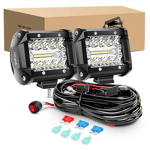 

OTOLAMPARA LED Work Light Kit 2PCS 60W 4 Inch Flood Spot Combo LED Work Light Pods Triple Row Work Driving Lamp with 12 ft Wiring Harness kit