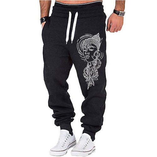 

Men's Sweatpants Joggers Trousers Drawstring Elastic Waist Print Graphic Prints Comfort Sports Outdoor Casual Daily Cotton Blend Streetwear Designer Grey White Micro-elastic
