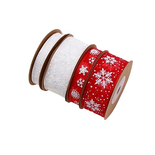 

Christmas Foam Printing Snowflake Ribbon Christmas Decoration Gift Packaging Diy Bow for Party and Dining Room