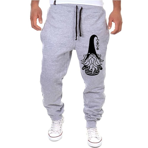 

Men's Sweatpants Joggers Trousers Drawstring Elastic Waist Print Graphic Prints Comfort Breathable Sports Outdoor Casual Daily Cotton Blend Terry Streetwear Designer Grey White Micro-elastic