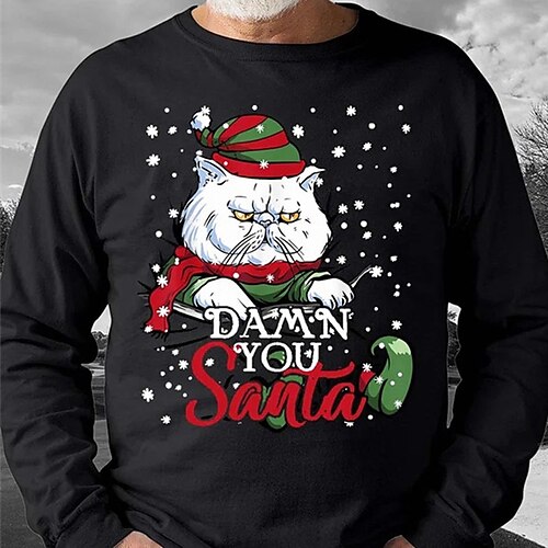 

Men's Sweatshirt Black Red Navy Blue Gray Crew Neck Cat Graphic Prints Print Christmas Sports Outdoor Sports Basic Casual Christmas Winter Fall Clothing Apparel Hoodies Sweatshirts Long Sleeve