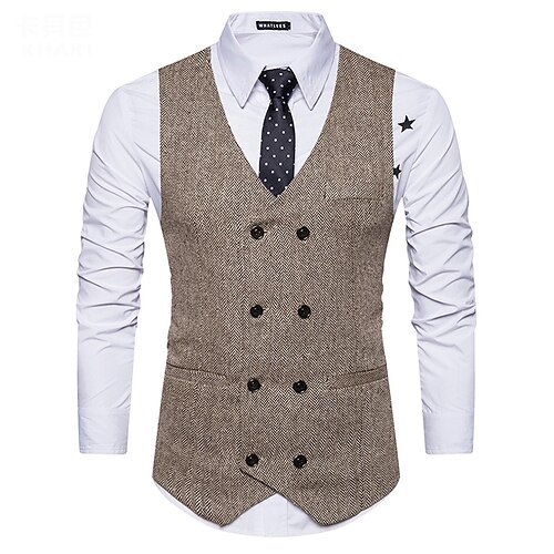 

Men's Casual Vest Stripe Regular Fit V Neck Double Breasted More-button Black Brown Grey 2022