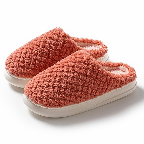 

Women's Slippers Home House Slippers Warm Slippers Fleece Slippers Winter Flat Heel Round Toe Casual Faux Fur Loafer Solid Colored Light Brown Green Rosy Pink
