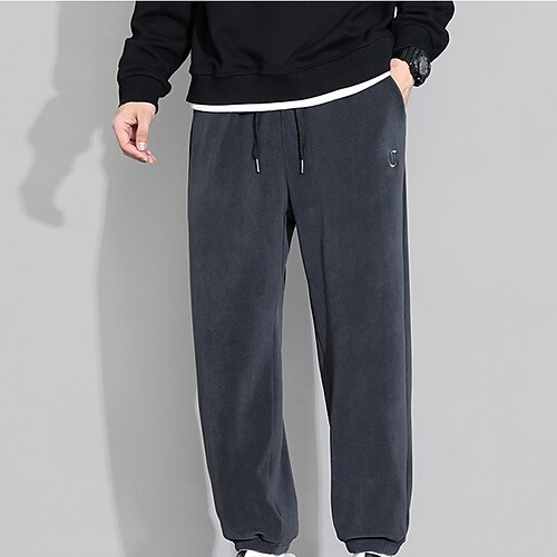 

Men's Joggers Trousers Casual Pants Pocket Drawstring Elastic Waist Plain Warm Soft Daily Streetwear Fashion Chic & Modern Dark Gray Coffee Micro-elastic