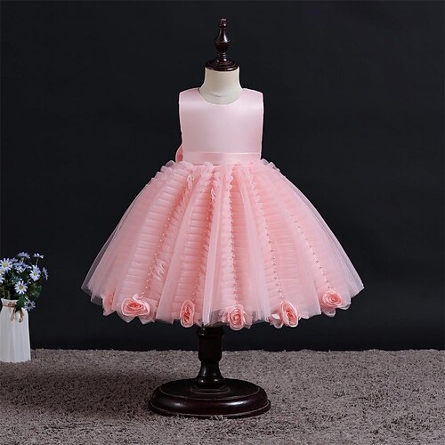 

Toddler Girls' Dress Solid Color Tulle Dress Knee-length Dress Wedding Tie Knot Sleeveless Cute Dress 3-7 Years Spring Multicolor Purple Pink / Summer