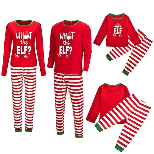 

Christmas Pajamas Ugly Family Set Letter Striped Home Red Long Sleeve Mom Dad and Me Mom Dad and Me Basic Matching Outfits